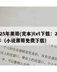 2025年黑哥(完本)txt下载：2025年（小说黑哥免费下载）
