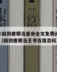 2025年回到唐朝当皇帝全文免费阅读：2025年（回到唐朝当王爷百度百科）