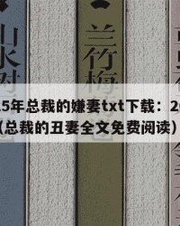2025年总裁的嫌妻txt下载：2025年（总裁的丑妻全文免费阅读）