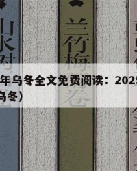 2025年乌冬全文免费阅读：2025年（作家乌冬）